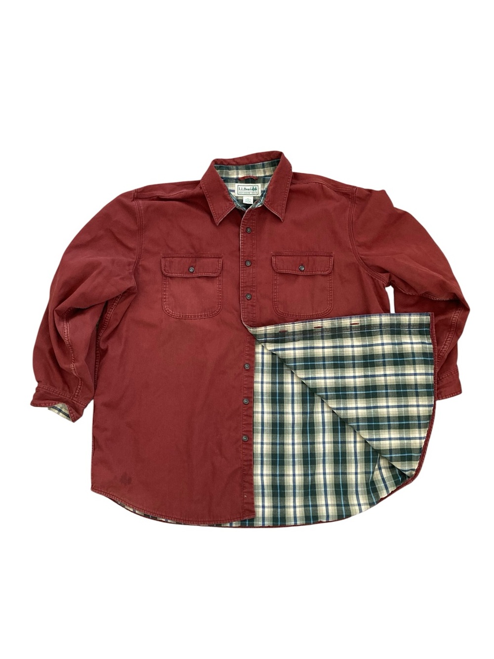 LL Bean Flannel Lined Shirt Mens Size XXL Red Burgundy Outdoors